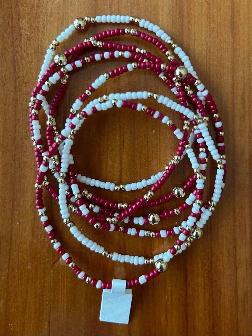 enewton Gameday Red White Gold Beaded Bracelet Bundle of 7